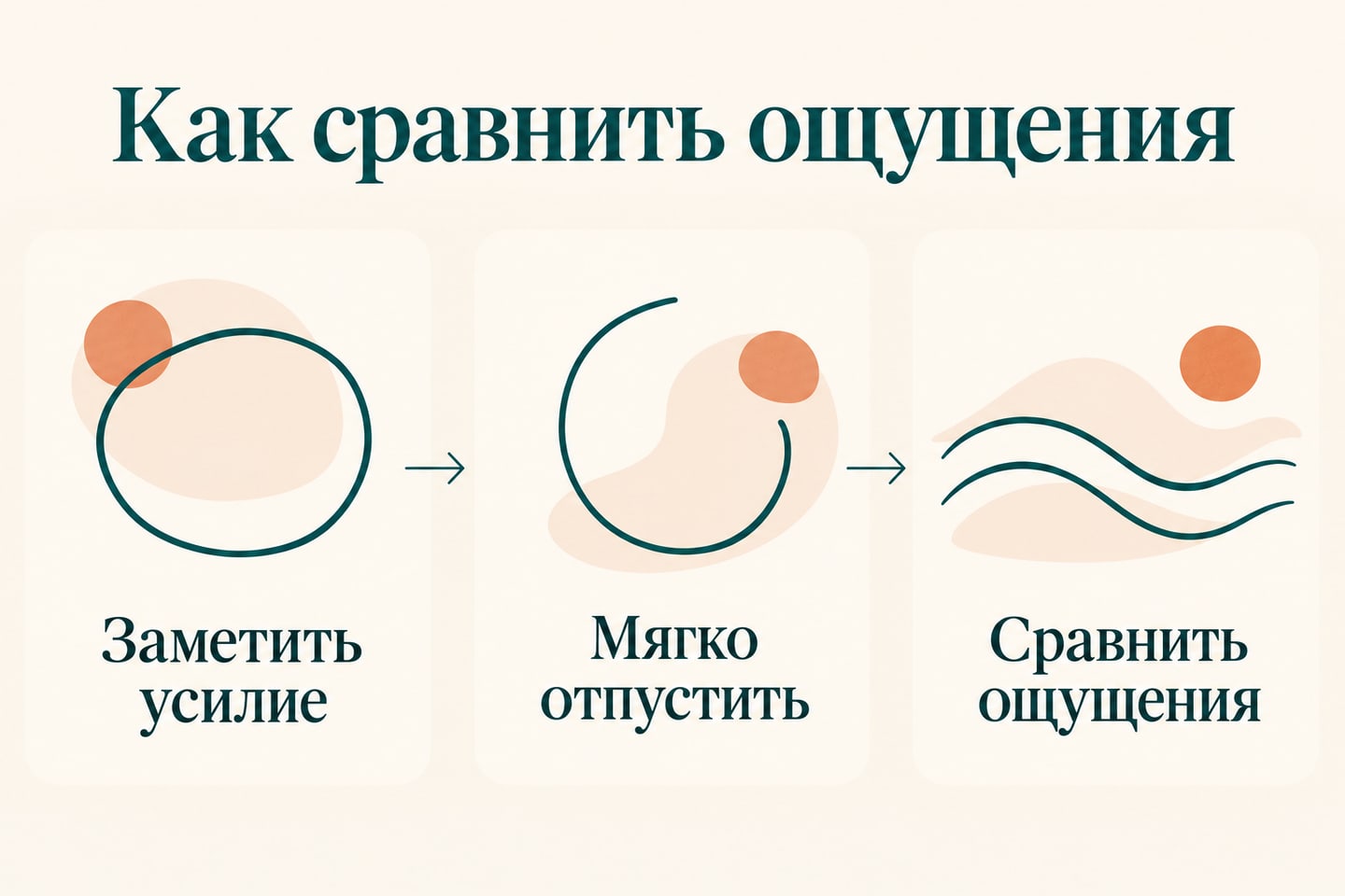 Заметить усилие, мягко отпустить и сравнить ощущения